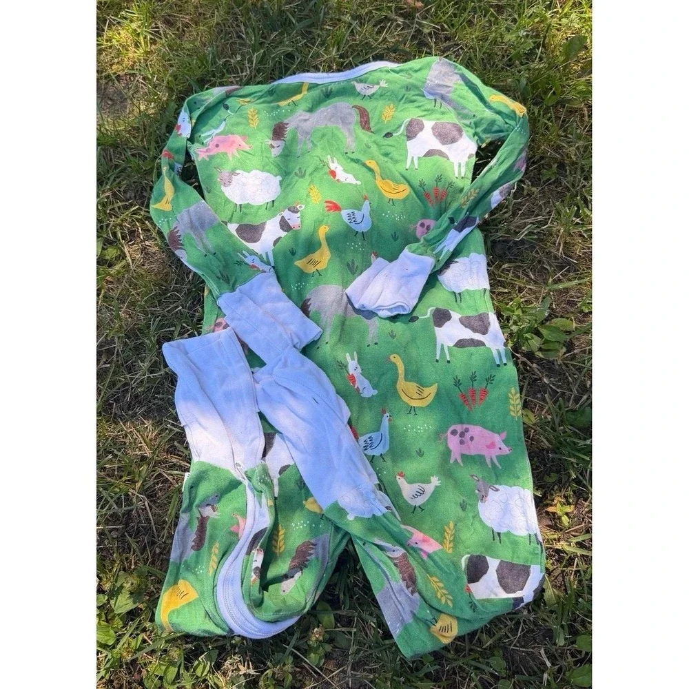 Little Sleepies Farm Animals Bamboo Zip Sleeper Pajamas 12-18 Months Green
